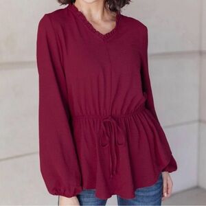 ANDREE BY UNIT Annalise Blouse In Deep Berry